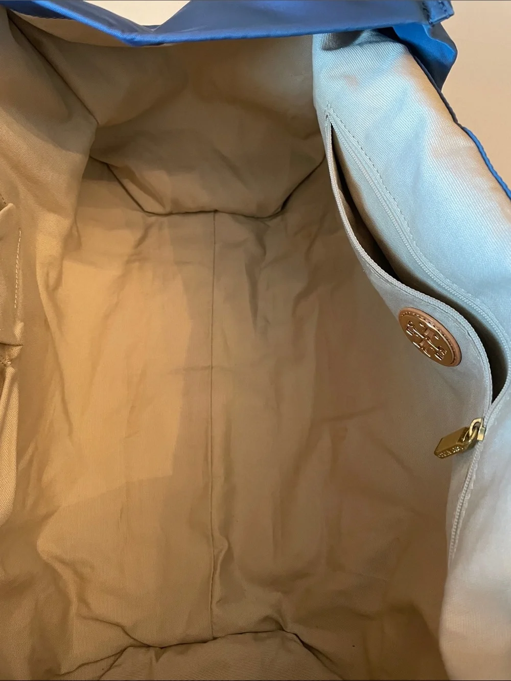 Tory Burch Navy and Cognac Leather Logo Tote